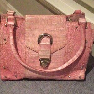 Pink Square Should Bag In Faux Croc Pattern Nwot